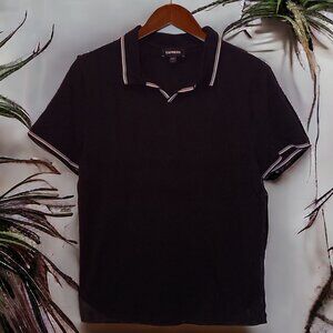 Express ★ Men's Polo - Black Piped Johnny Collar
